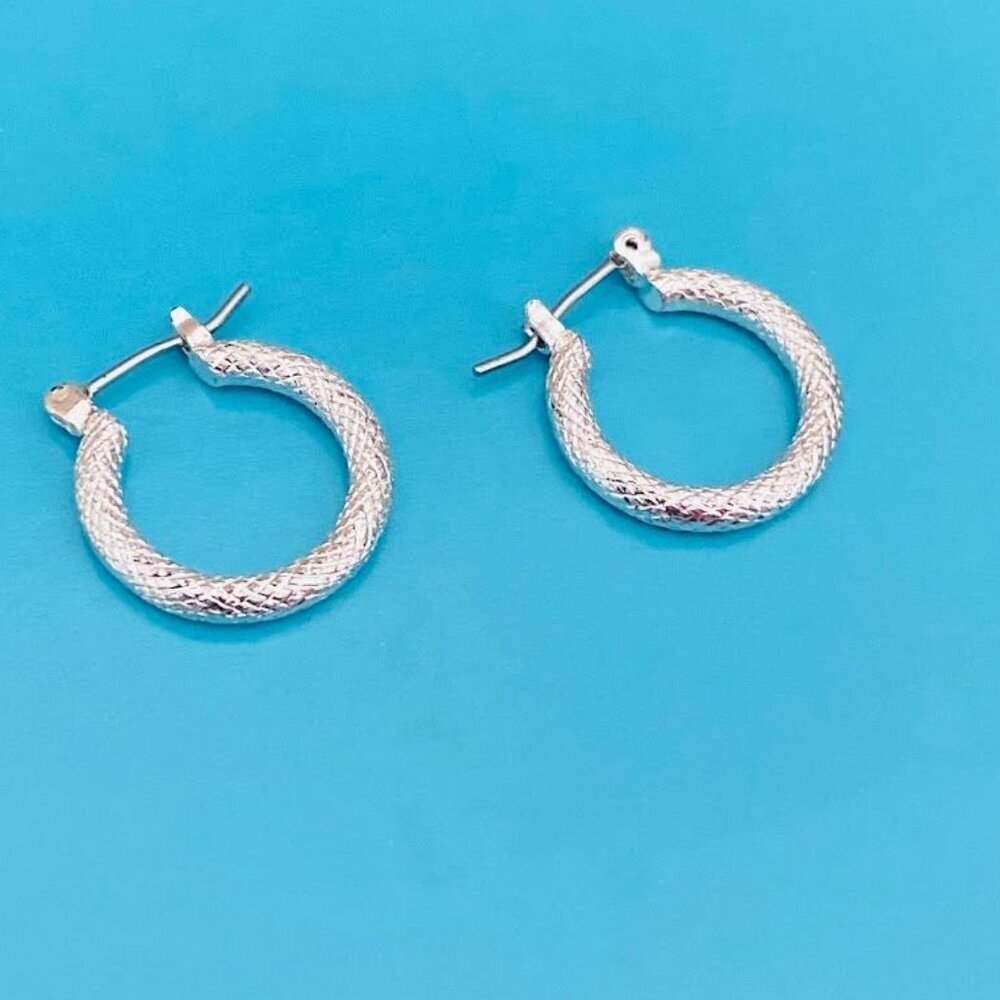 Silver Tone Textured Mini Hoop Earrings 1/2" Diameter